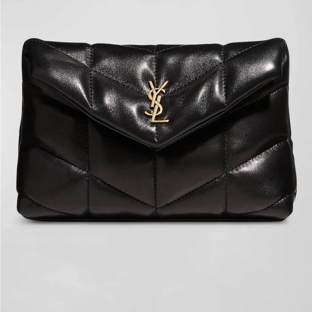 NWT YSL mini lambskin clutch puffer with card holder included.